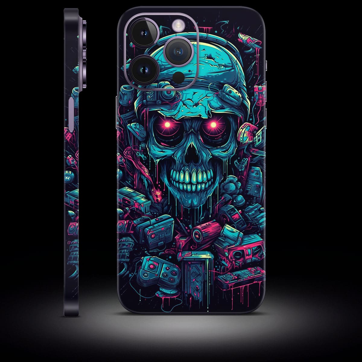 iPhone Skin Neon Skull – Futuristisches, neonfarbenes Schädel-Design. Hochwertige, passgenaue Folie für das iPhone